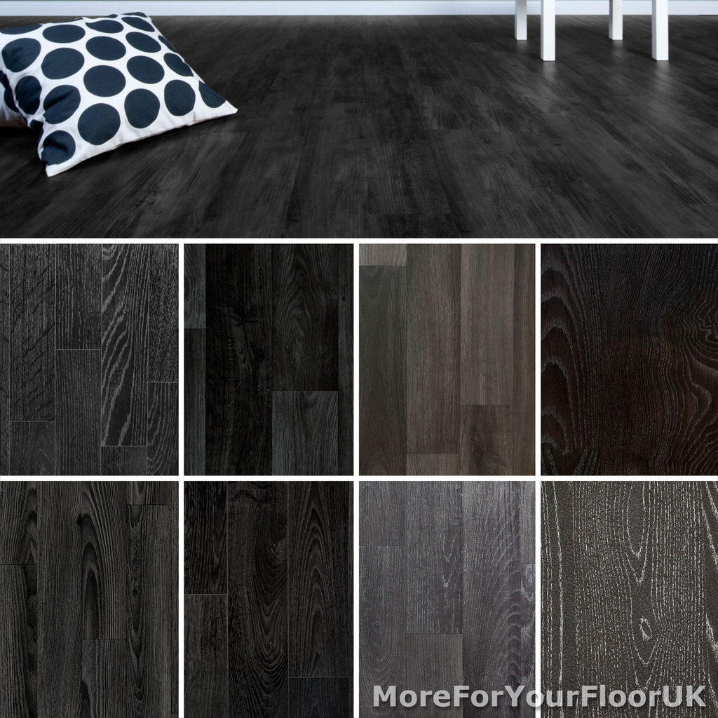 Black Wood Plank Vinyl Flooring Realistic Style Flooring Lino Kitchen Bathroom Ebay