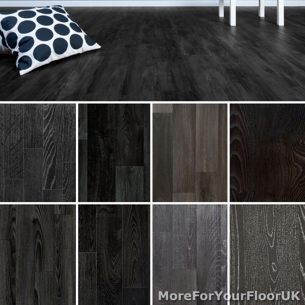 Black Wood Plank Vinyl Flooring Realistic Style Flooring Lino Kitchen Bathroom EBay