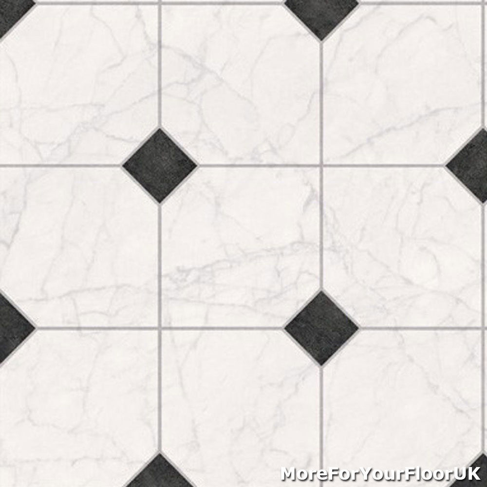 3 8mm Thick Vinyl Flooring White Marble Tile Black Motif Lino Kitchen 3m Wide Ebay