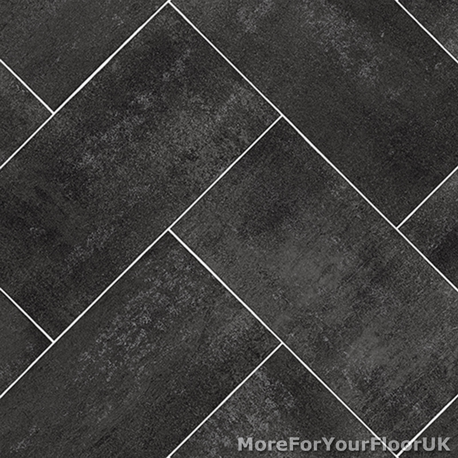 Dark Grey Herringbone Tile Style Vinyl Flooring Kitchen Bathroom Lino
