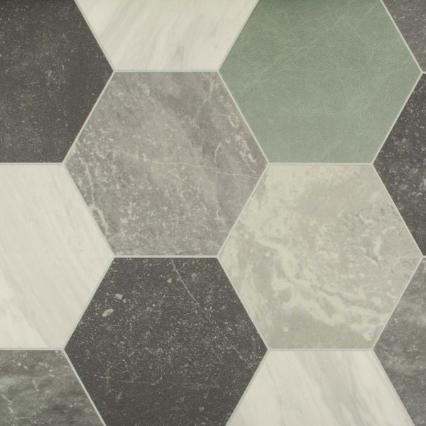 Soft Grey Hexagonal Tiles Patterned Vinyl Flooring Felt Backed R11 Lino